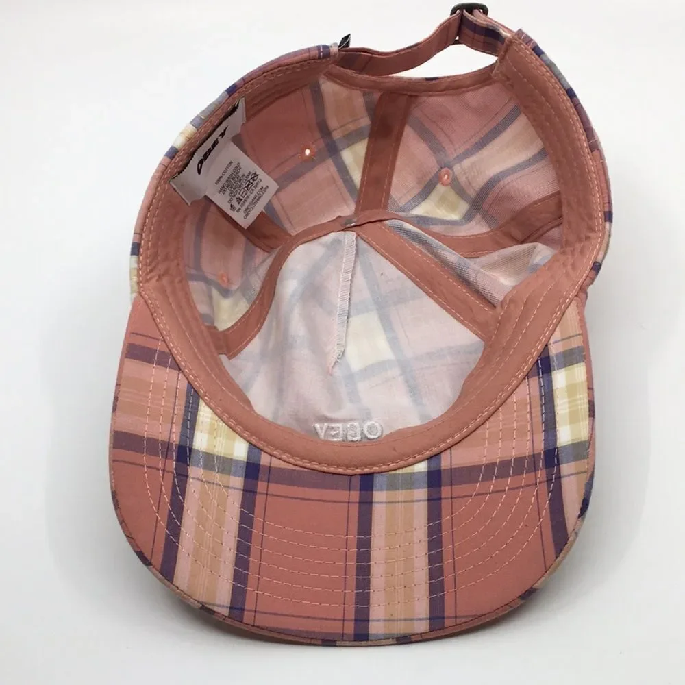 Obey Madras Salmon Pink Plaid Cotton Lightweight Baseball Hat Cap
